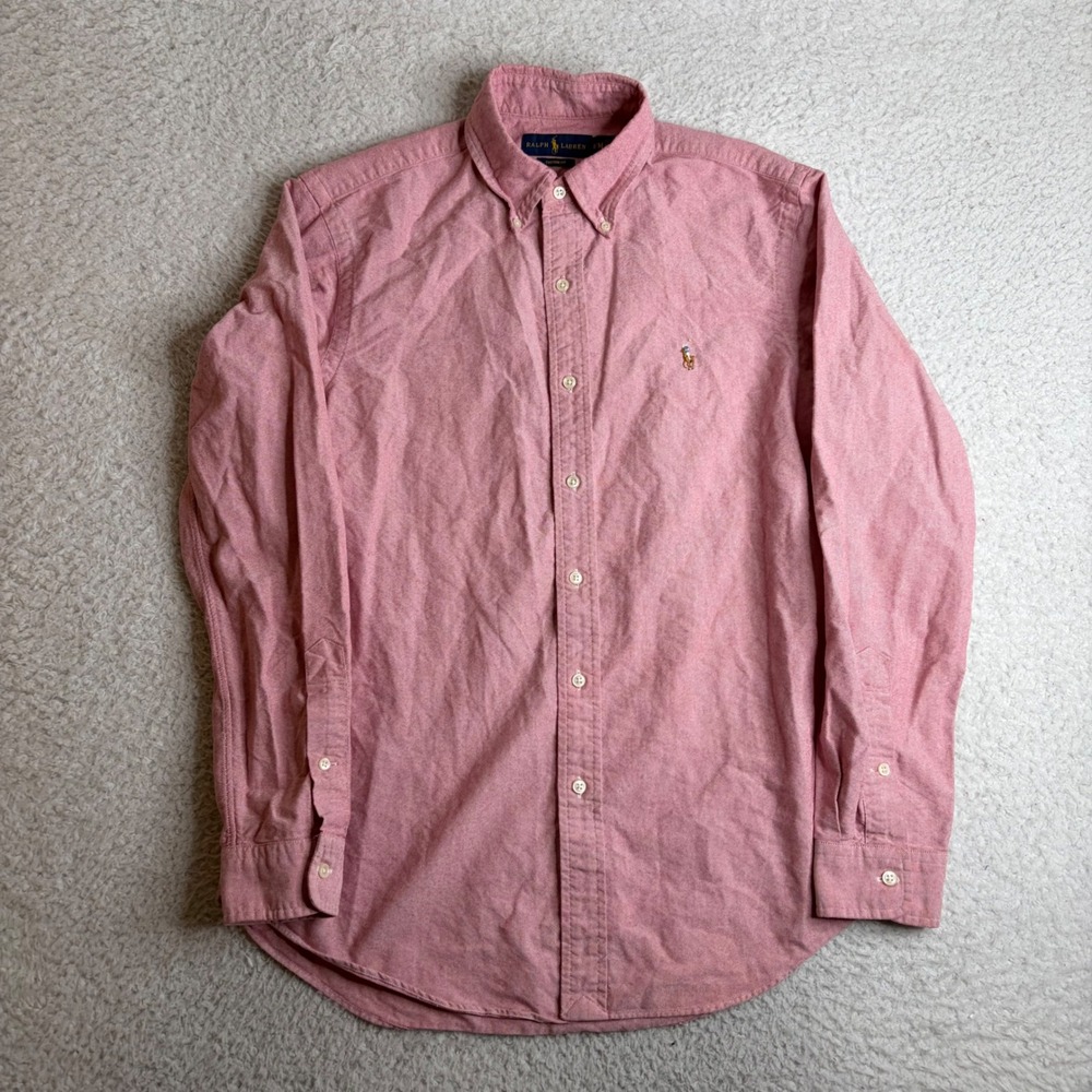 Polo Ralph Lauren Mens Custom Fit Oxford Shirt Red Pink Cotton Medium LS